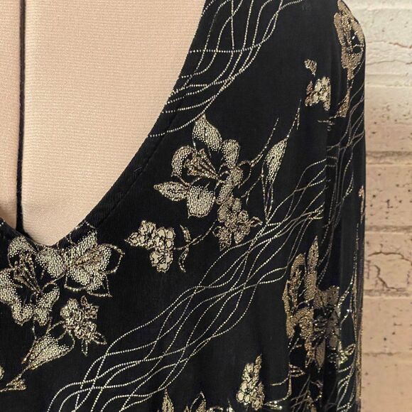 R&M Richards NWT Black Gold Fringe Formal Cocktail Long Sleeve Top 16 - Picture 2 of 12